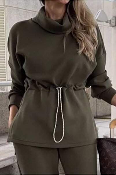 JANES Women's Long Sleeve Turtleneck Modal Blouse and Pants Two-Piece Set with Elastic Waist