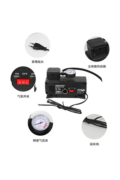 ALFA AKSESUAR 03 220v Ile 12v Oto Elektriği Çalışan Hava Lastik Şişirme Kompr...
