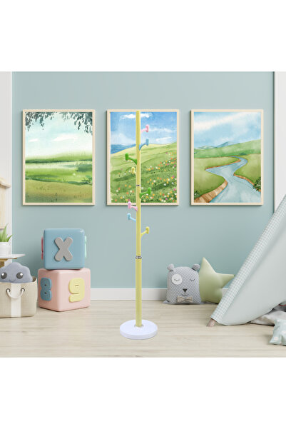 Arfan Freestanding Coat Rack – Metal Clothing Hanger with 8 Multi-Color Hooks - Yellow