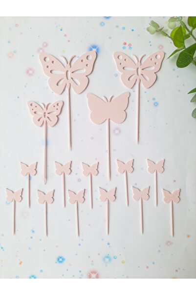 Atolye Doruk Pink Butterfly Birthday Cake Topper-Cake Toothpick -Butterfly Birthday, Baby Shower Party