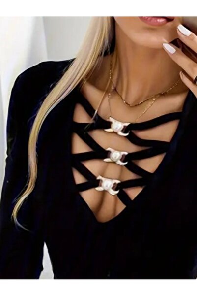 JANES Women's long sleeve blouse with crossed neck detail