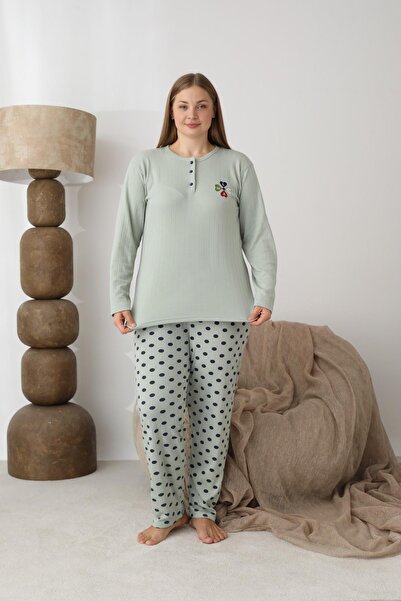 lindros Women's Cotton Button Collar Interlock Winter Oversized Pajama Set 0109 - 1 Piece