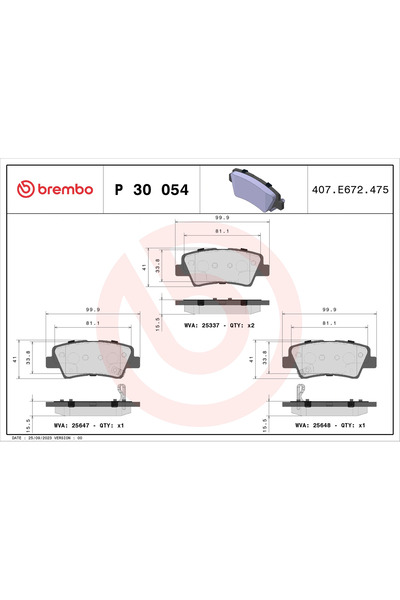 Brembo Комплект спирачни накладки за дискови спирачки Hyundai Grandeur Kia Op...