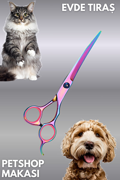 Uni zer 7 İnç Kavisli Evcil Hayvan Köpek Pet Makası Evde Tıraş Petshop Kuaför...