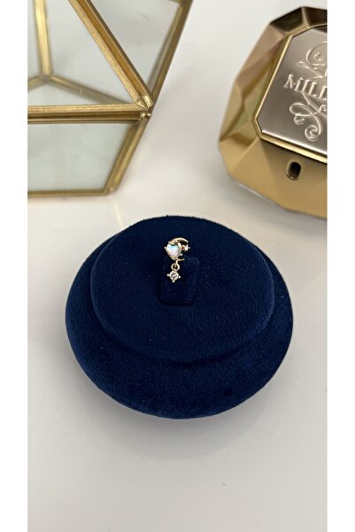 SU PERİSİ TAKI BİJUTERİ Cerrahi Çelik Gold Hologramlı Kalp Detaylı Ay Yıldız Piercing , Tragus ,Helix