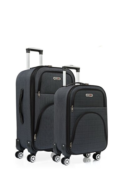 KızılkayaStore Gedox Kabin Ve Orta Boy Koyu Gri 2’li Kumaş Valiz Seti