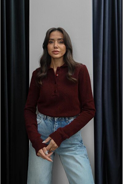 Havoş Bordo Dufva Polo Yaka Yumuşak Dokulu Kazak