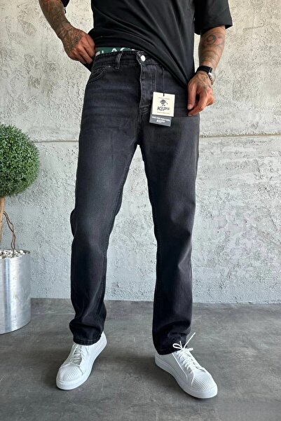 MADZEYMODA Ανδρικό τζιν παντελόνι με φαρδύ κούφωμα μαύρο τζιν KE-168