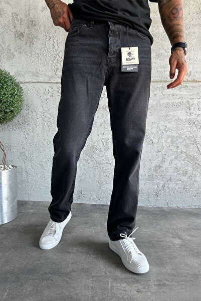 MADZEYMODA Ανδρικό τζιν παντελόνι με φαρδύ κούφωμα μαύρο τζιν KE-168