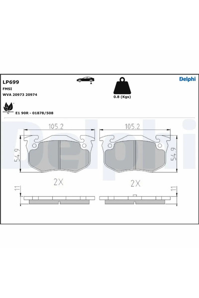 DELPHİ Комплект накладки за дискови спирачки Citroen Zx Peugeot 205 1/205 2/3...