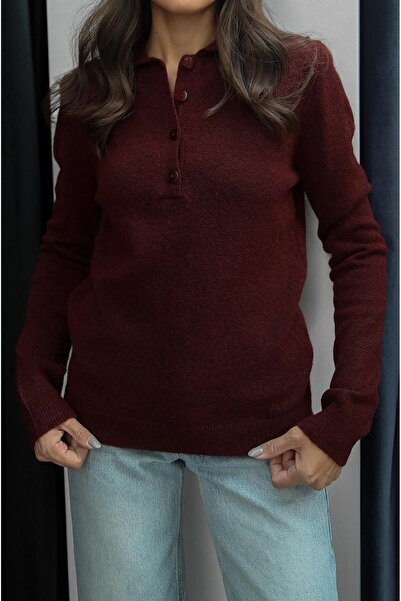 Havoş Bordo Dufva Polo Yaka Yumuşak Dokulu Kazak