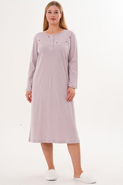 Mecit Pijama Mecit 6310 Lila %100 Pamuk Büyük Beden Kadın Gecelik