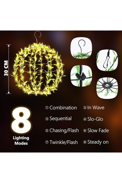 JOOMER Solar light globe, foldable, green, 30cm, 120 warm white LEDs, 8 lighting modes