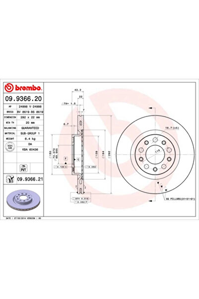 Brembo Disc Frana Alfa Romeo 159/Brera/Spider
