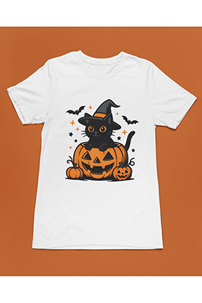 Bumeta Tricou unisex Halloween Cat Pumpkin Pumpkin