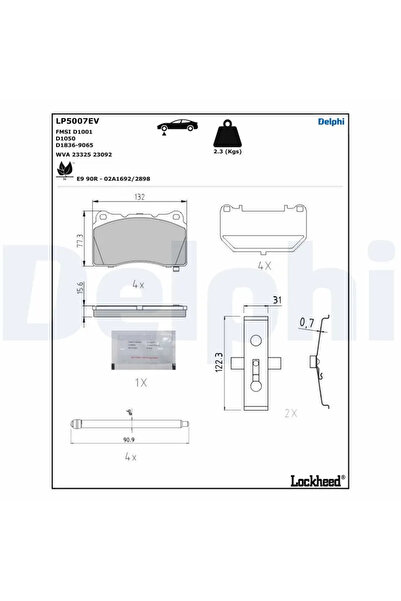 DELPHİ Комплект спирачни накладки за дискови спирачки Tesla Model 10/Model S