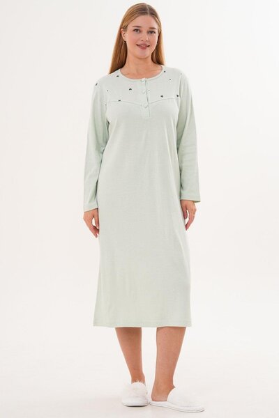 Mecit Pijama Mecit 6310 Fıstık Yeşili %100 Pamuk Büyük Beden Kadın Gecelik