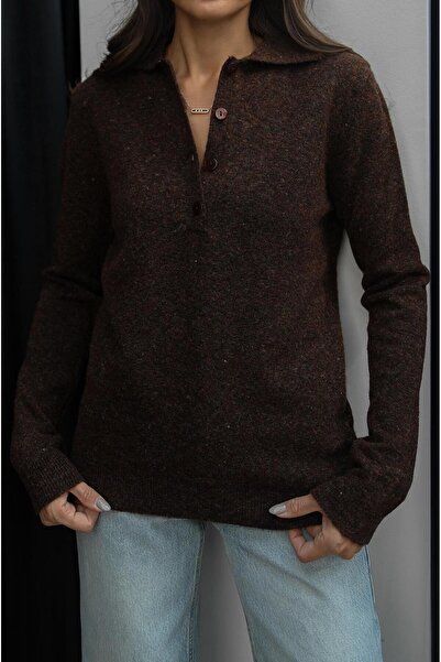 Havoş Kahverengi Dufva Polo Yaka Yumuşak Dokulu Kazak