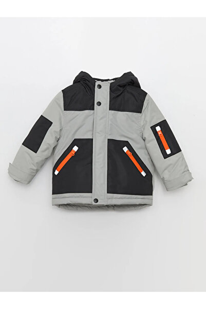 LC Waikiki LCW baby Gri Kapüşonlu Uzun Kollu Erkek Bebek Kayak Mont Ve Kayak Tulum 2'li Takım