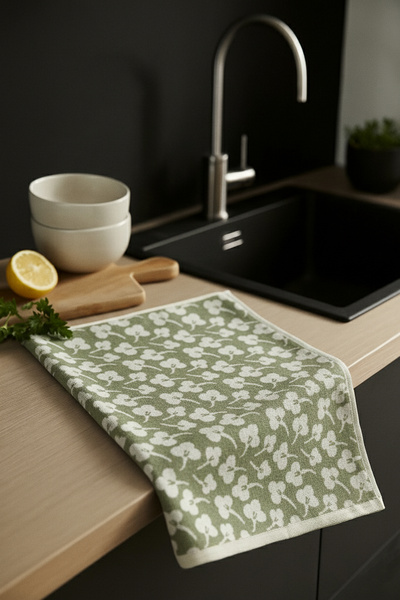 Maison Routine طقم مناشف مطبخ فيوريلا مكون من 3 قطع، 100% قطن، 50×50 سم، أخضر