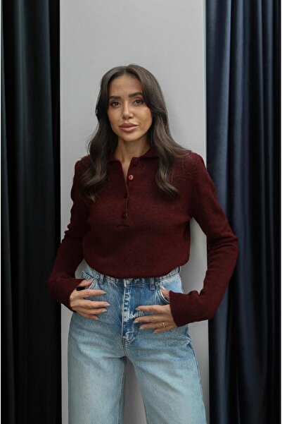 Havoş Bordo Dufva Polo Yaka Yumuşak Dokulu Kazak