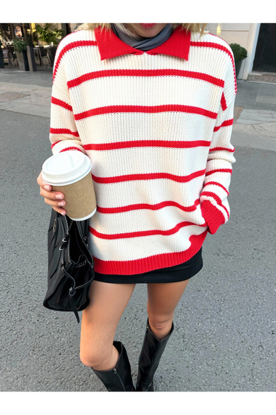 MEECY Pulover tricotat pentru femei, model Zr, cu guler polo, tricotat, oversize