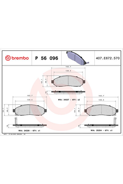 Brembo Brake pad set disc brake NISSAN SERENA (C26) 2010-2016