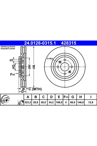 Ate Brake Disc Citroen DS3 Ds Ds 3 2011-2019