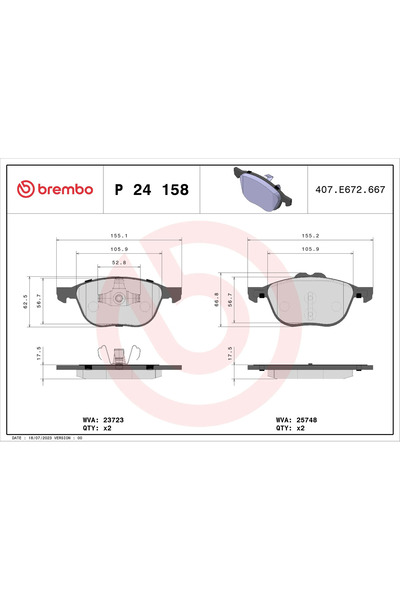 Brembo Brake Pad Set Disc Brake Ford Ecosport/Kuga 2/Tourneo Connect 2013-2023