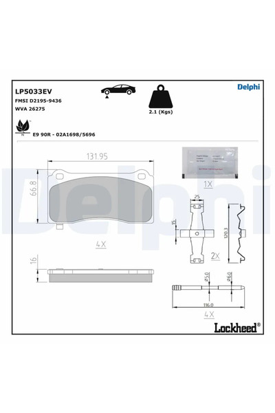 DELPHİ Set Placute Frana Frana Disc Tesla Model 3/Model Y