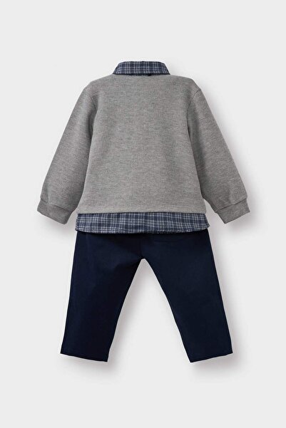 DeFacto Erkek Bebek 2li Takım Gömlek Yaka Sweatshirt Pantolon G0027A525WN