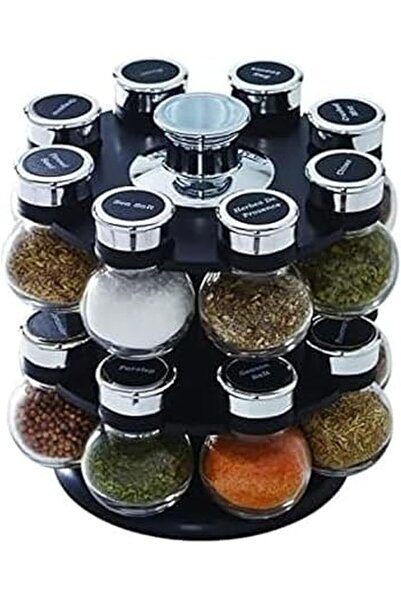 Twinkle Mart 16 Jar Ellington Revolving Countertop Spice Rack with Lift & Pour Caps and Spices