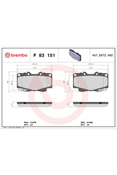 Brembo Set Placute Frana Frana Disc Toyota Fortuner/Hilux 3 Suv/Hilux 6 Pick-Up