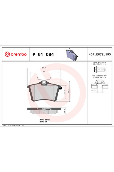 Brembo Комплект спирачни накладки за дискови спирачки Citroen Berlingo / Berl...