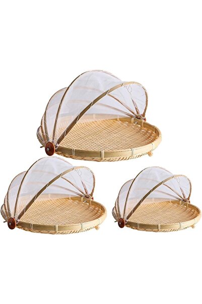 Twinkle Mart خيمة غطاء الطعام المصنوعة من الخيزران، سلة خيمة تقديم الطعام، غط...