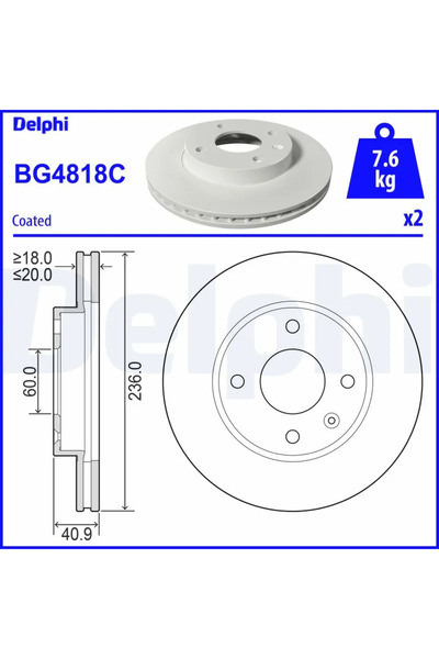 DELPHİ Дискови спирачки Opel Karl Vauxhall Viva