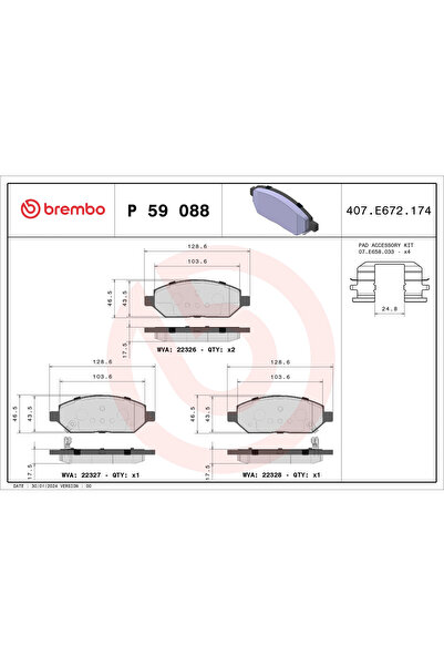 Brembo Комплект спирачни накладки за дискови спирачки Opel Karl Vauxhall Viva