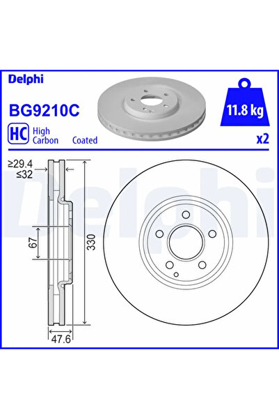 DELPHİ Дискови спирачки Mercedes-Benz E-класа