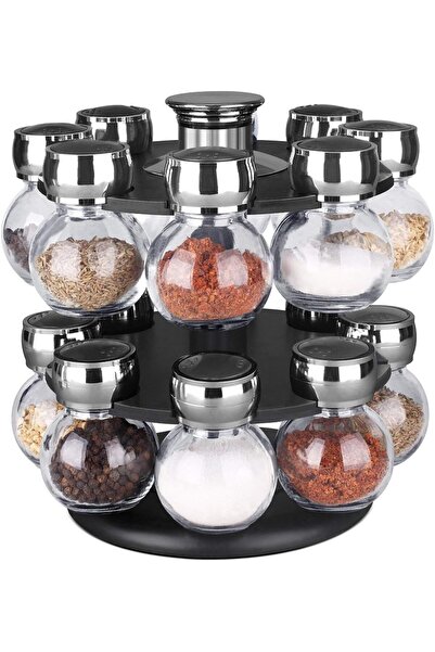Twinkle Mart SPICE RACK - 16 PCS GLASS JAR WITH REVOLVING RACK