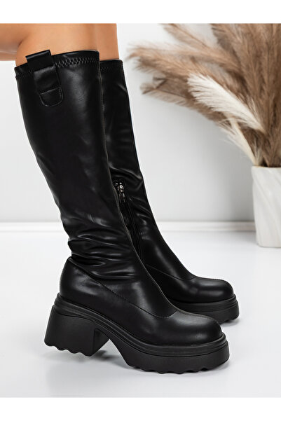 mei Women's Boots with Thick Heels 57WL9 Black