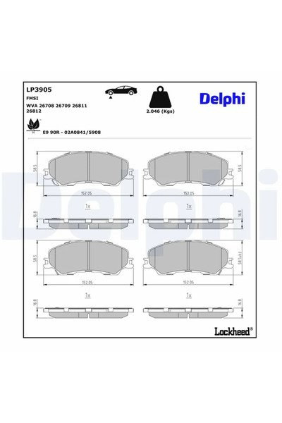 DELPHİ Комплект спирачни накладки за дискови спирачки Isuzu D-Max 3