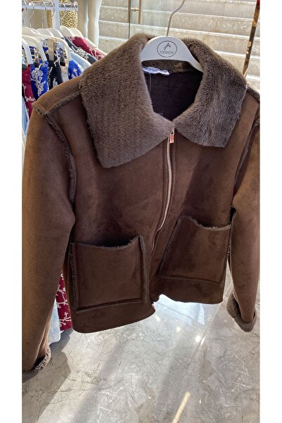 VELZANA Fur Collar Suede Coat Jacket