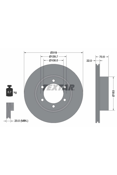 TEXTAR Спирачен диск Toyota 4 Runner 2/4 Runner 3/Hilux 6 пикап