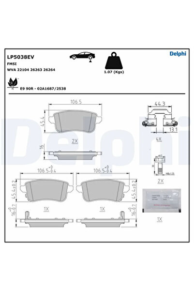 DELPHİ Brake pad set disc brake RENAULT ZOE 2012-2024 LP5038EV