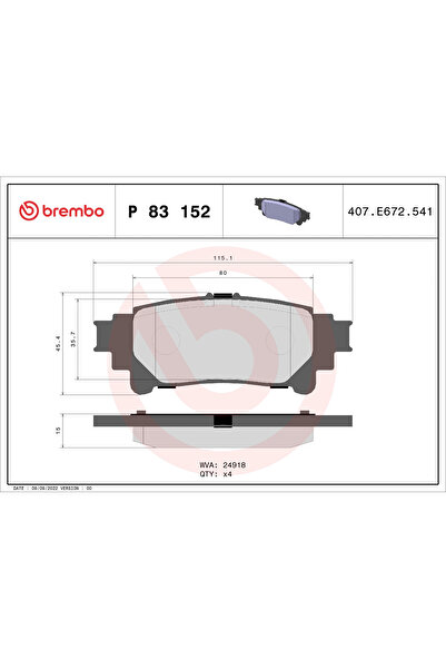 Brembo Set Placute Frana Frana Disc Lexus Rx Toyota Fortuner/Highlander / Klu...