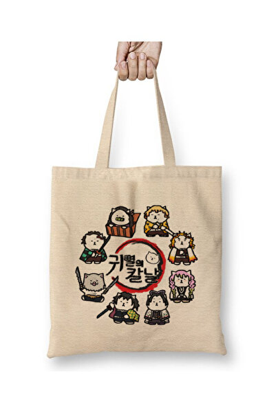 Toyaso Demon Slayer Ібліс Кесер Персонажі Біла тканинна сумка Довга ручка Сумка для покупок Пляжна сумка