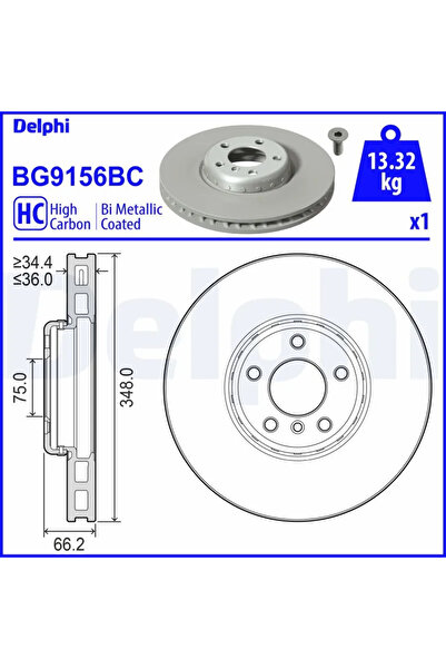 DELPHİ Brake disc BMW 6 Cabriolet 2010-2018 BG9156BC