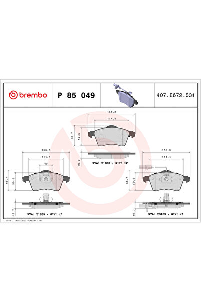 Brembo Set Placute Frana Frana Disc Vw California T4 Camper/Transporter T4 Bu...