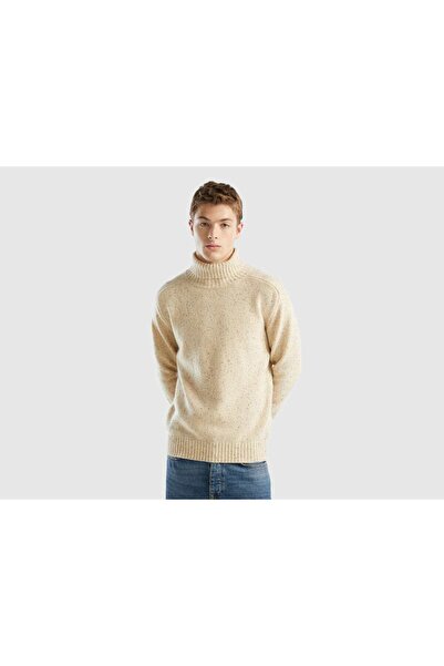 United Colors of Benetton Mens Solid Ribbed High-Neck Sweater
