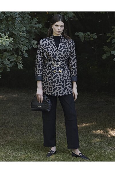 Kayra Leopard Pattern Blazer Jacket Mink